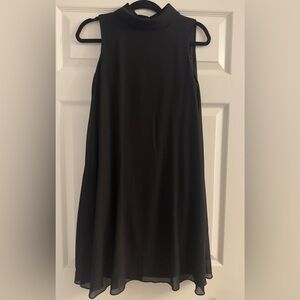 Vince Camuto sz 6 Black A-Line Sleeveless Dress with Chiffon, gold tone zipper